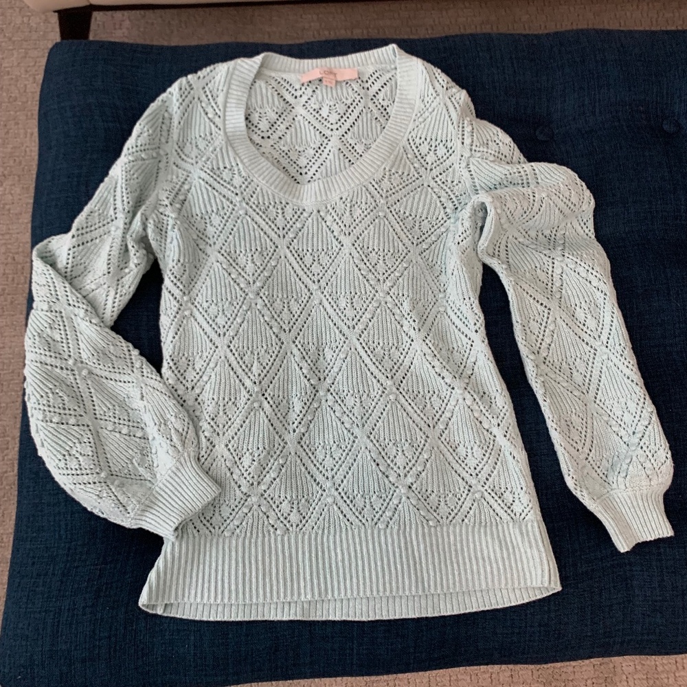 LOFT open knit mint green sweater Womens Size XS